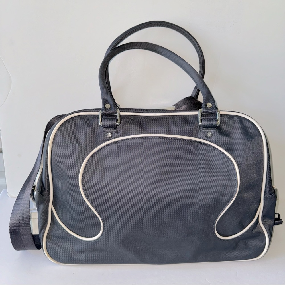 Lululemon Duffle Bag Navy Blue with white logo and trim shoulder strap VHTF